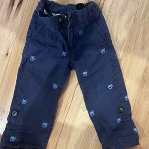 Janie and Jack Dark Blue linen Pants with Embroidery crabs